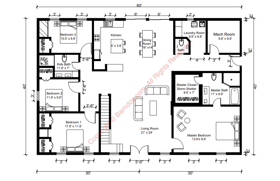 Barndominium Floor Plan 4232 - Barndos.com