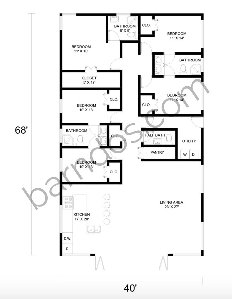 5 bedroom barndominium floor plans