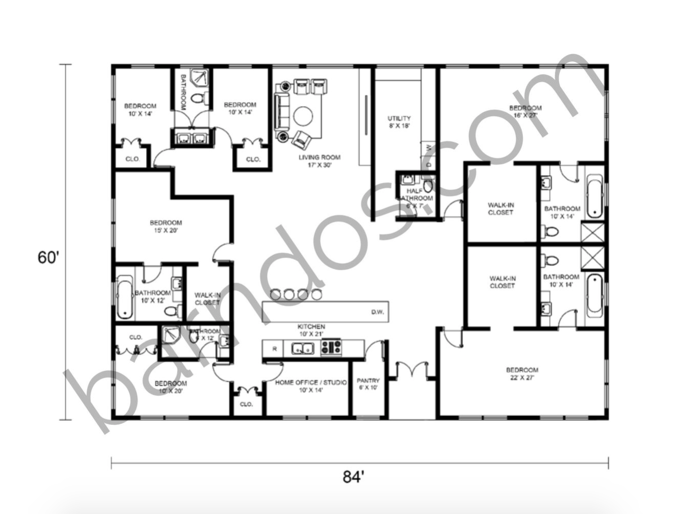 15+ Awesome 6 Bedroom Barndominium Floor Plans - Barndos.com