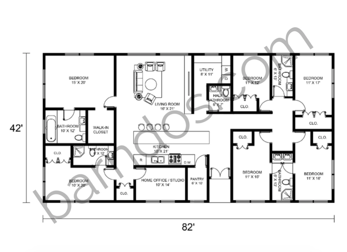 15 Awesome 6 Bedroom Barndominium Floor Plans - Barndos.com