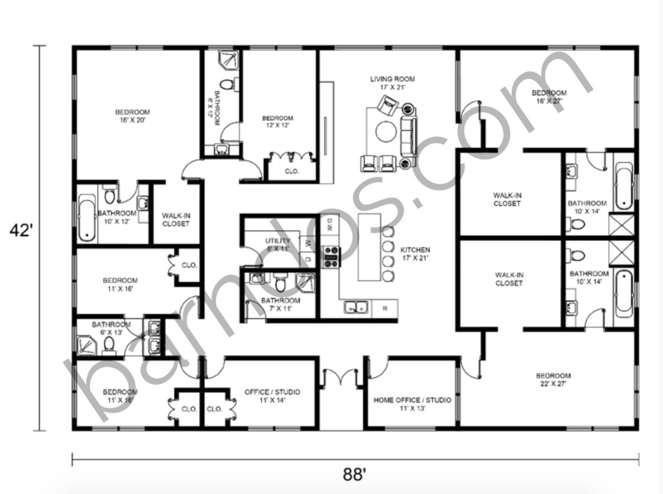 15 Awesome 6 Bedroom Barndominium Floor Plans - Barndos.com