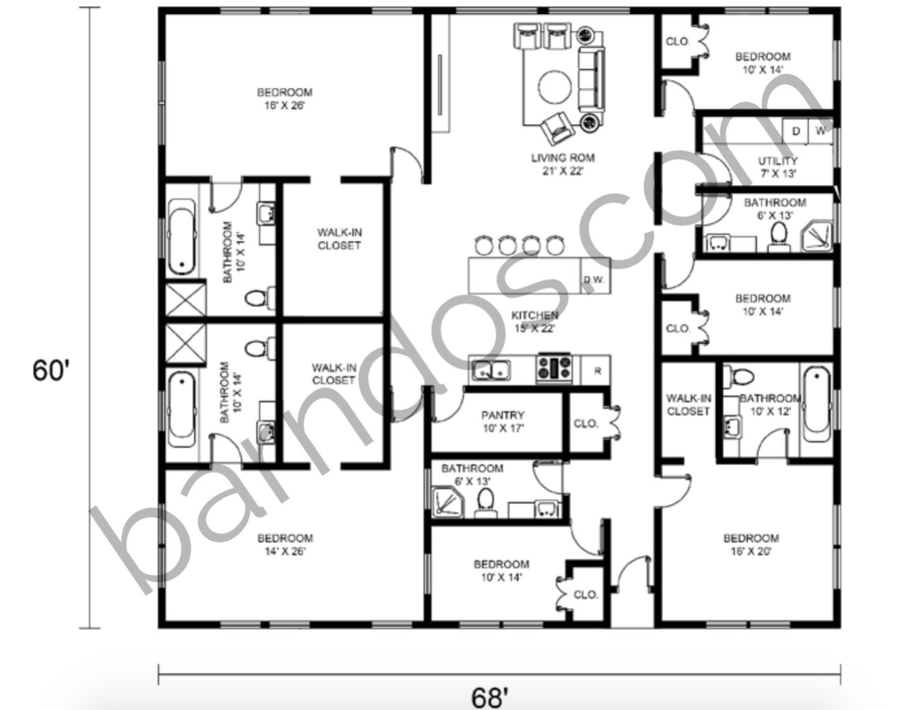 15 Awesome 6 Bedroom Barndominium Floor Plans - Barndos.com