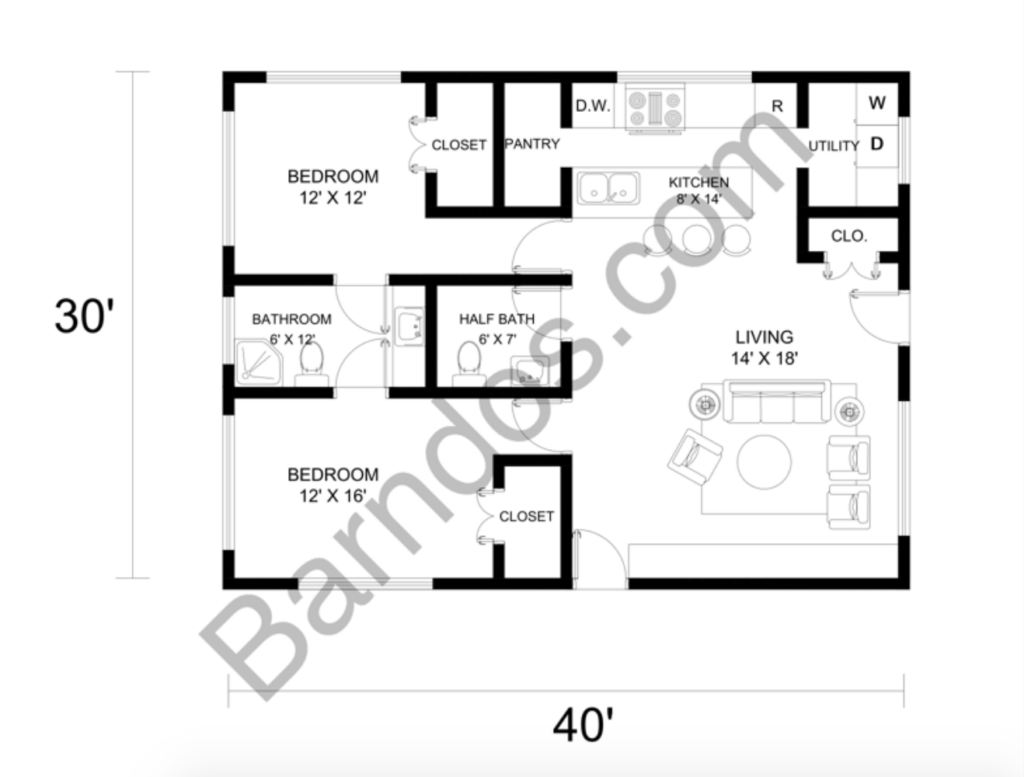 30X40 Barndominium Floor Plans