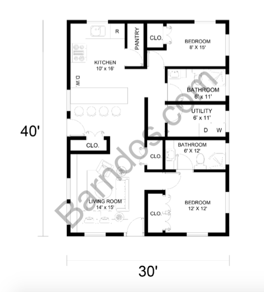 30X40 Barndominium Floor Plans