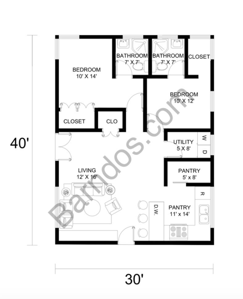 30X40 Barndominium Floor Plans