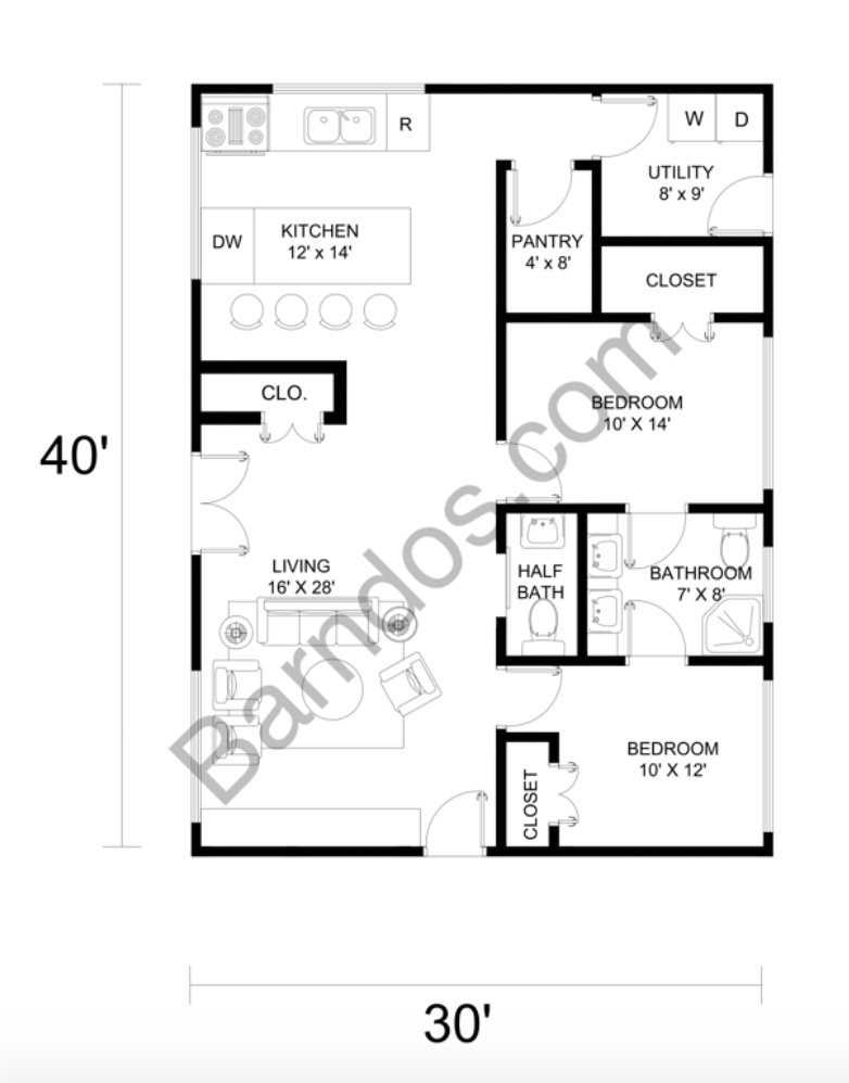 30X40 Barndominium Floor Plans