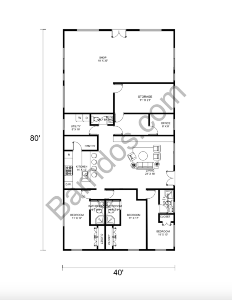 40x80 barndominium floor plans