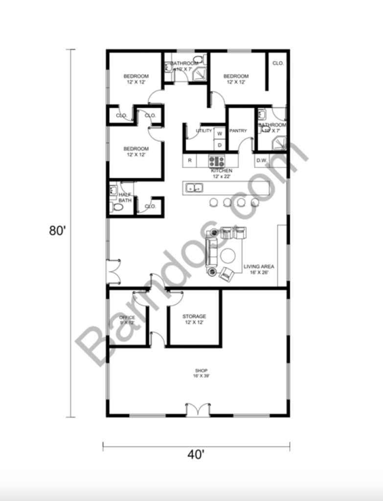 40x80 barndominium floor plans