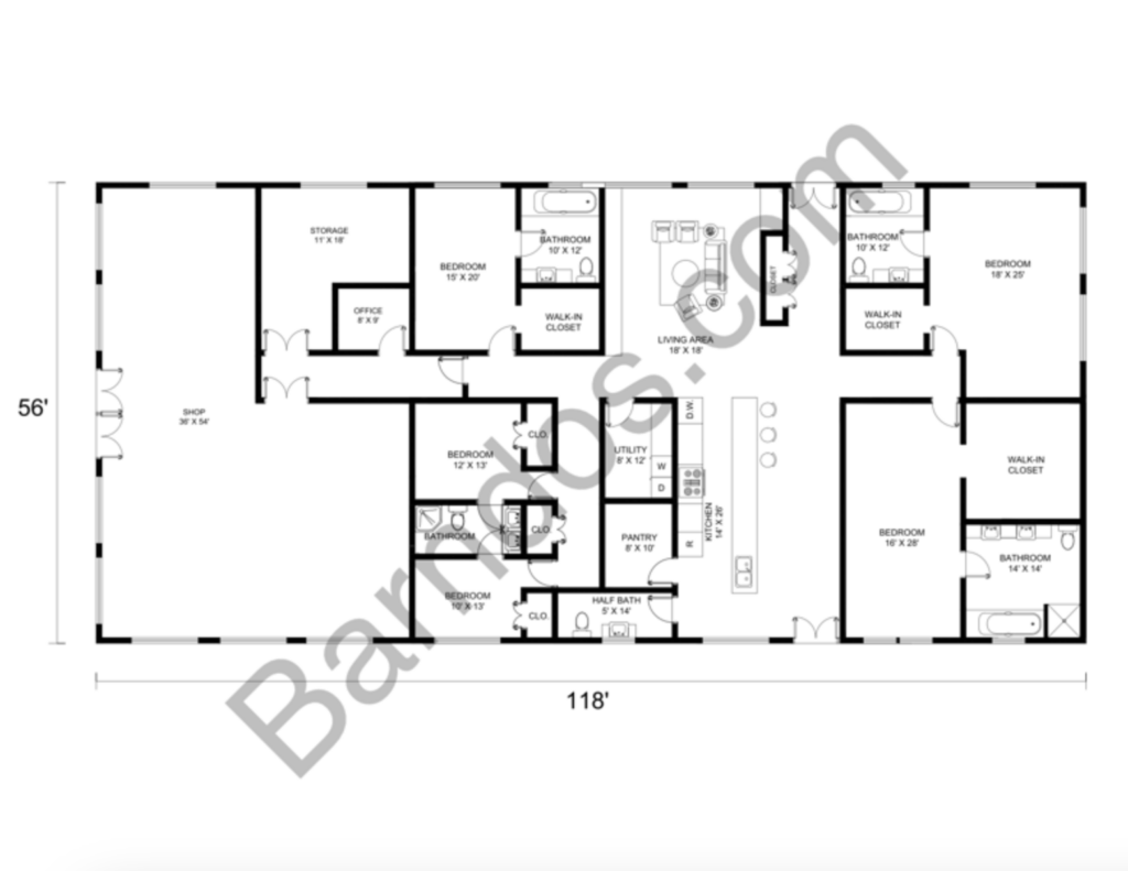 barndominium floor plans that have shops
