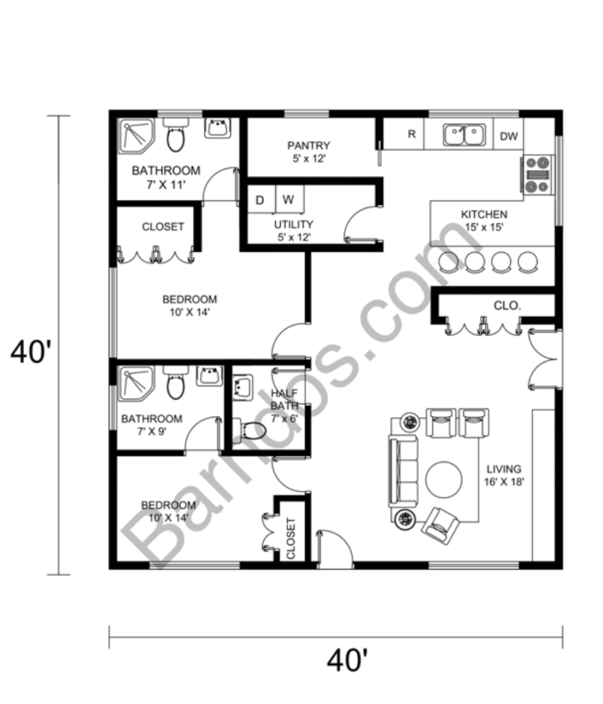 40x40 Barndominium Floor Plans