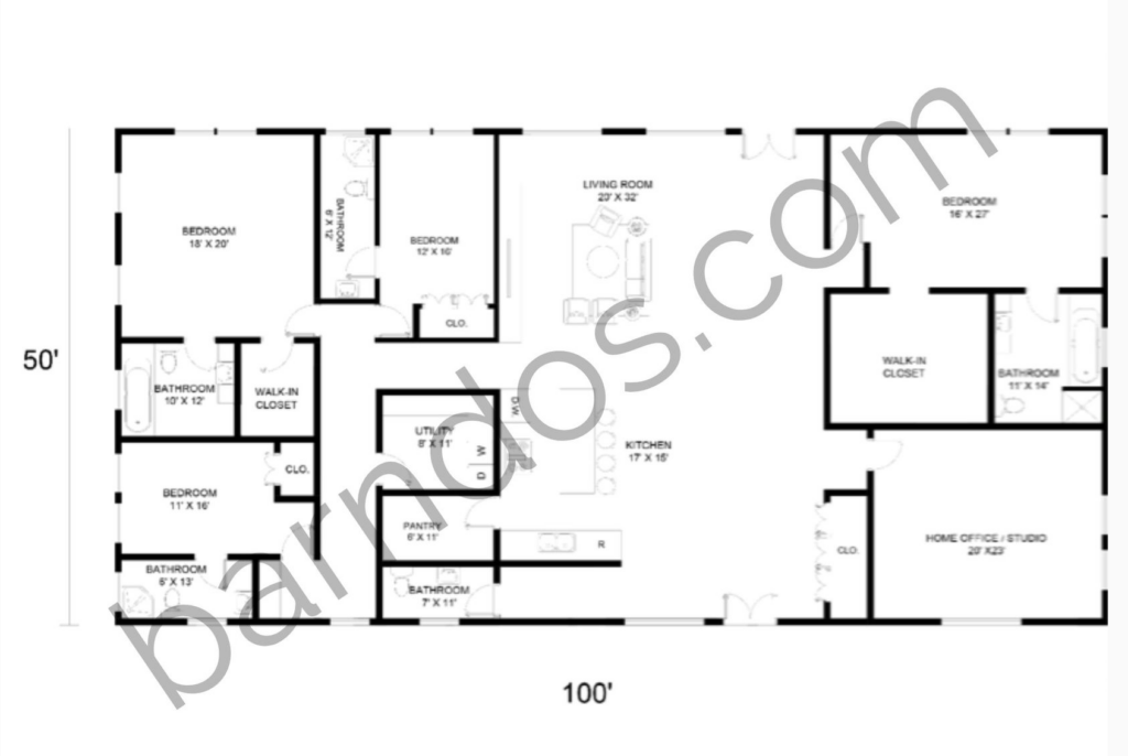 50x100 barndominium floor plans