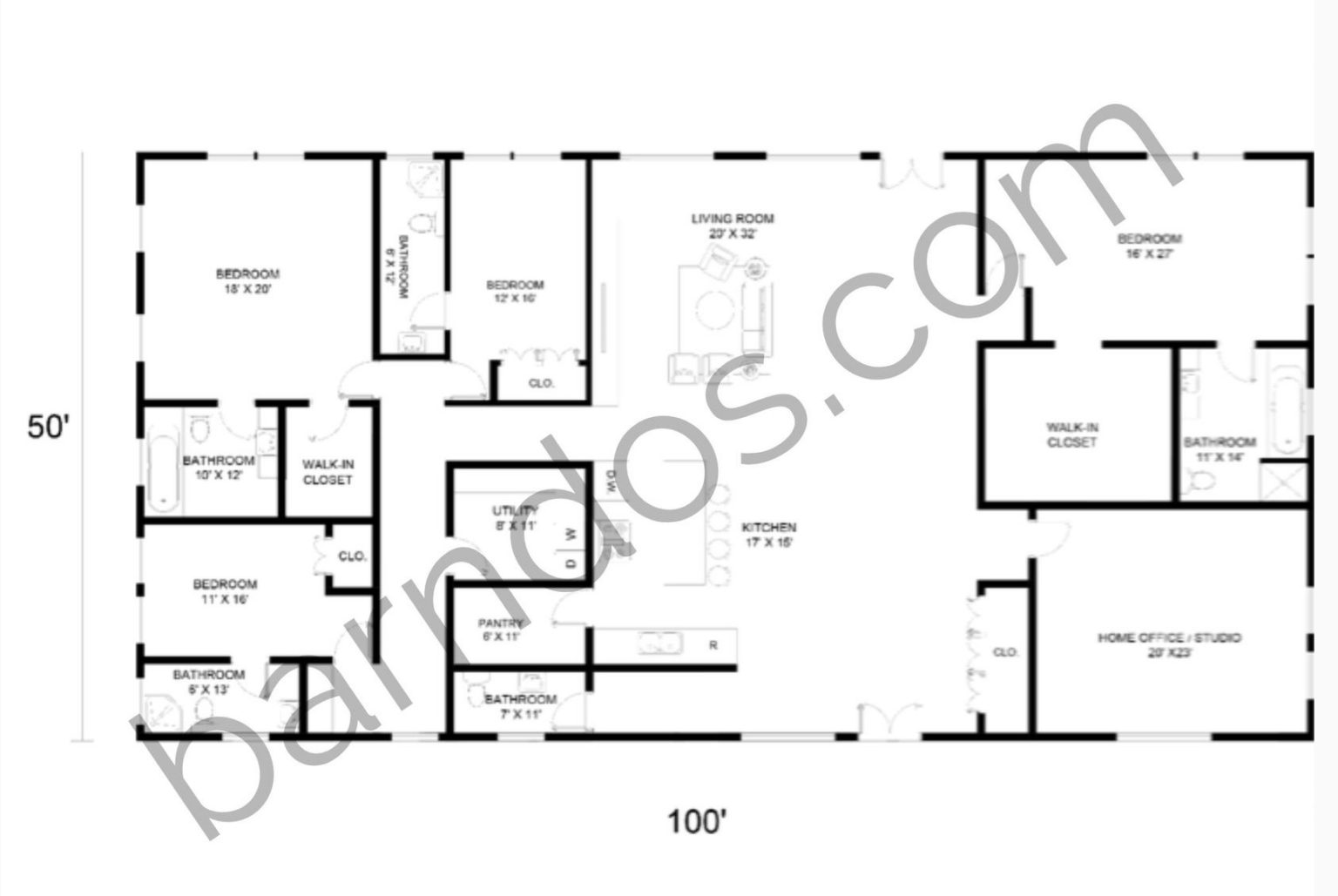 7 Beautiful 50x100 Barndominium Floor Plans That You'll Love