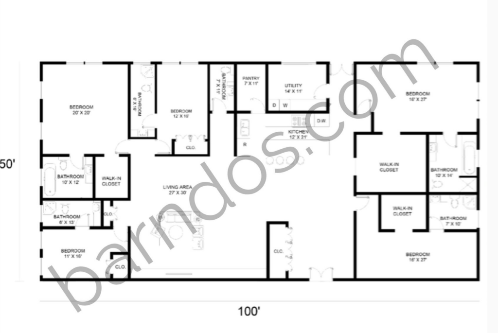 50x100 barndominium floor plans