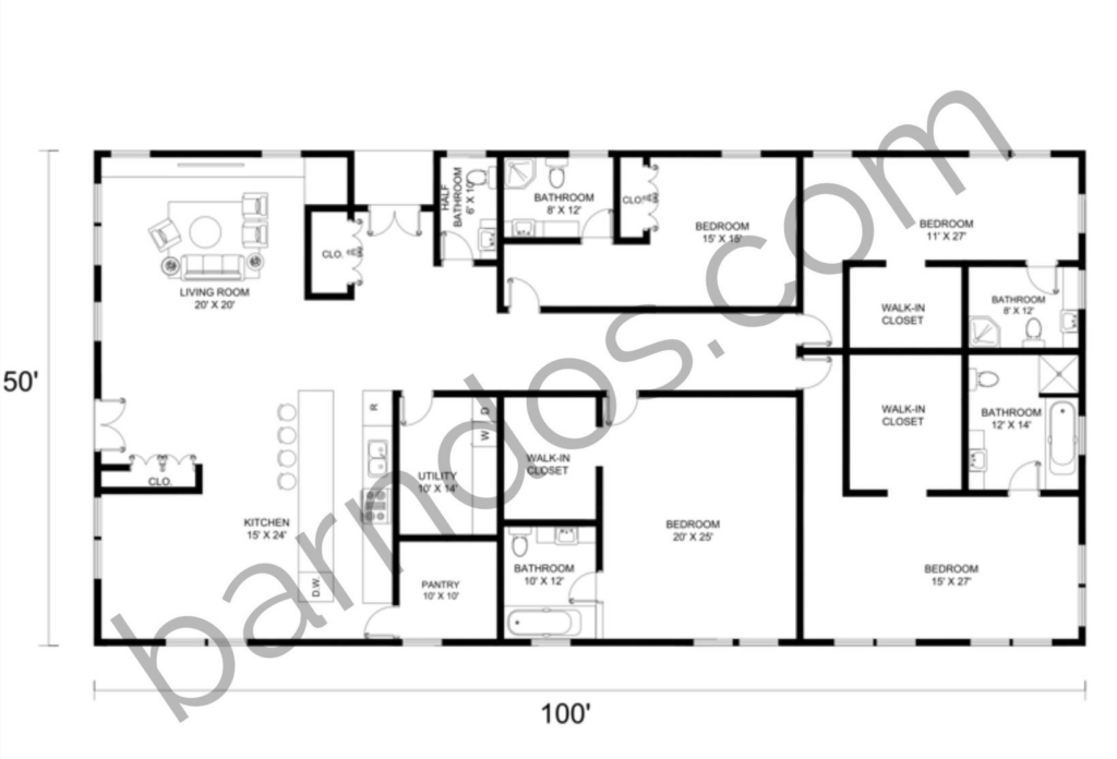 50x100 barndominium floor plans