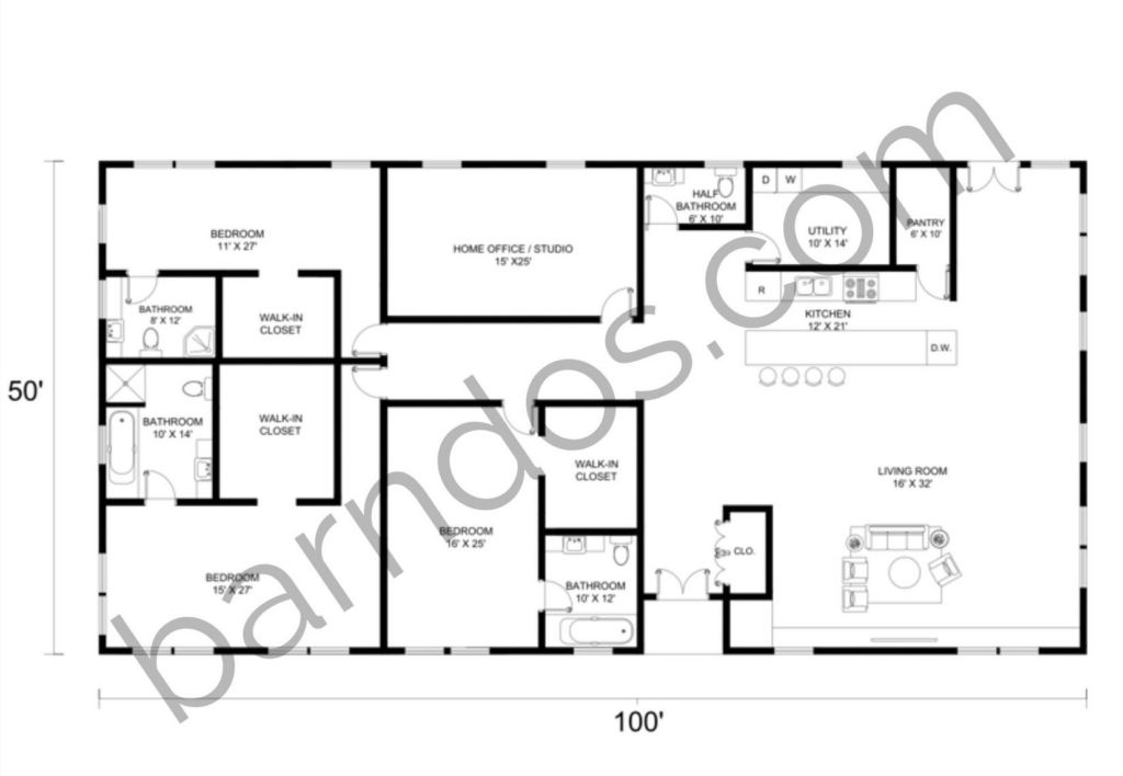 50x100 barndominium floor plans