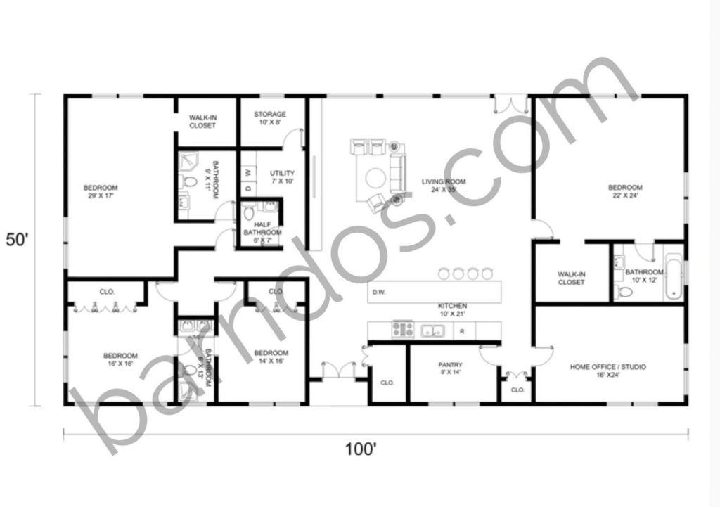 50x100 barndominium floor plans