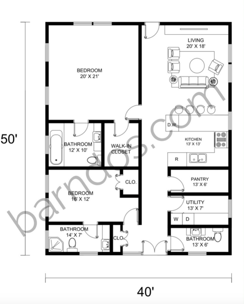 40x50 barndominium floor plans